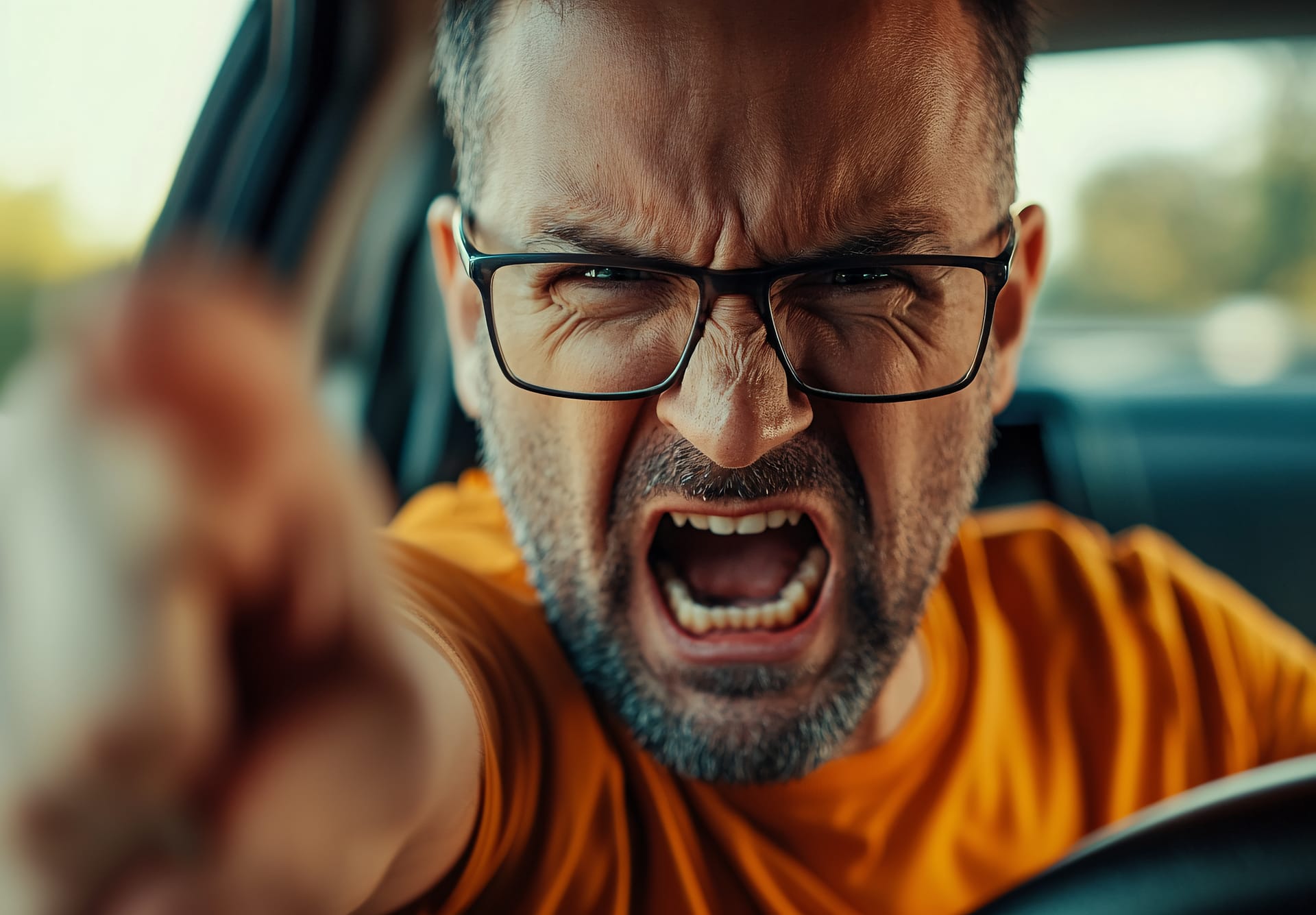 Man met een aggressieve gezichtsuitdrukking